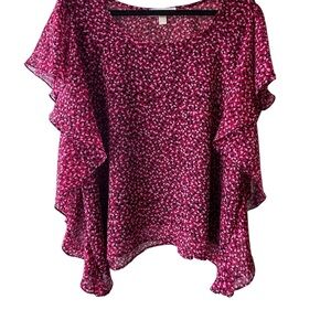 Michael Kors Pink Abstract Flutter Sleeve Blouse Size 2X